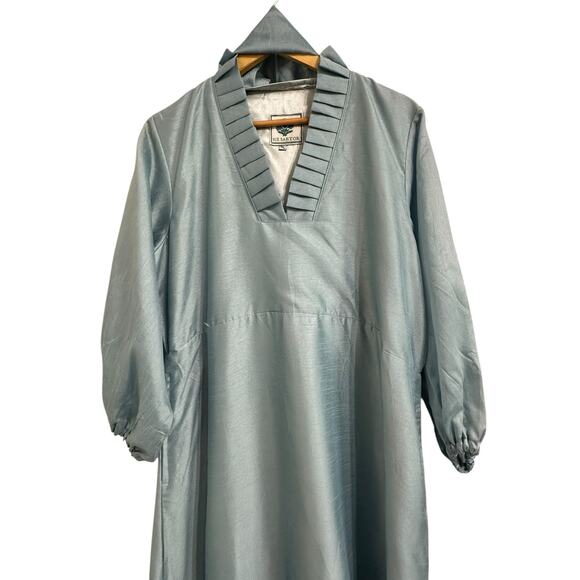 Sue Sartor Pleated flounce maxi mist raw silk taffeta dress size XL $595 - Picture 3 of 8
